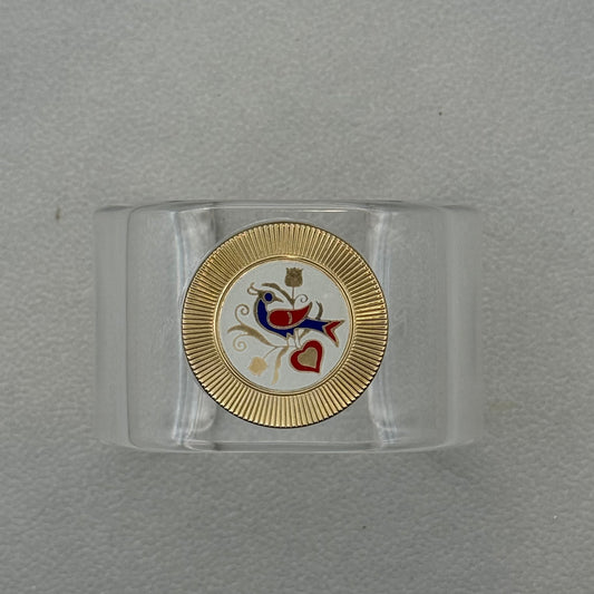 Scandinavian Folk Bird Enamel Wide Acrylic Cuff (MD)