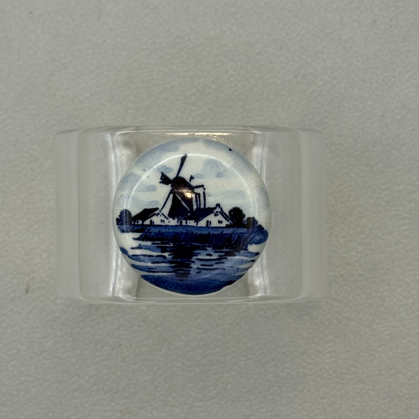 Delft Blue Windmill Wide Acrylic Cuff (MD)