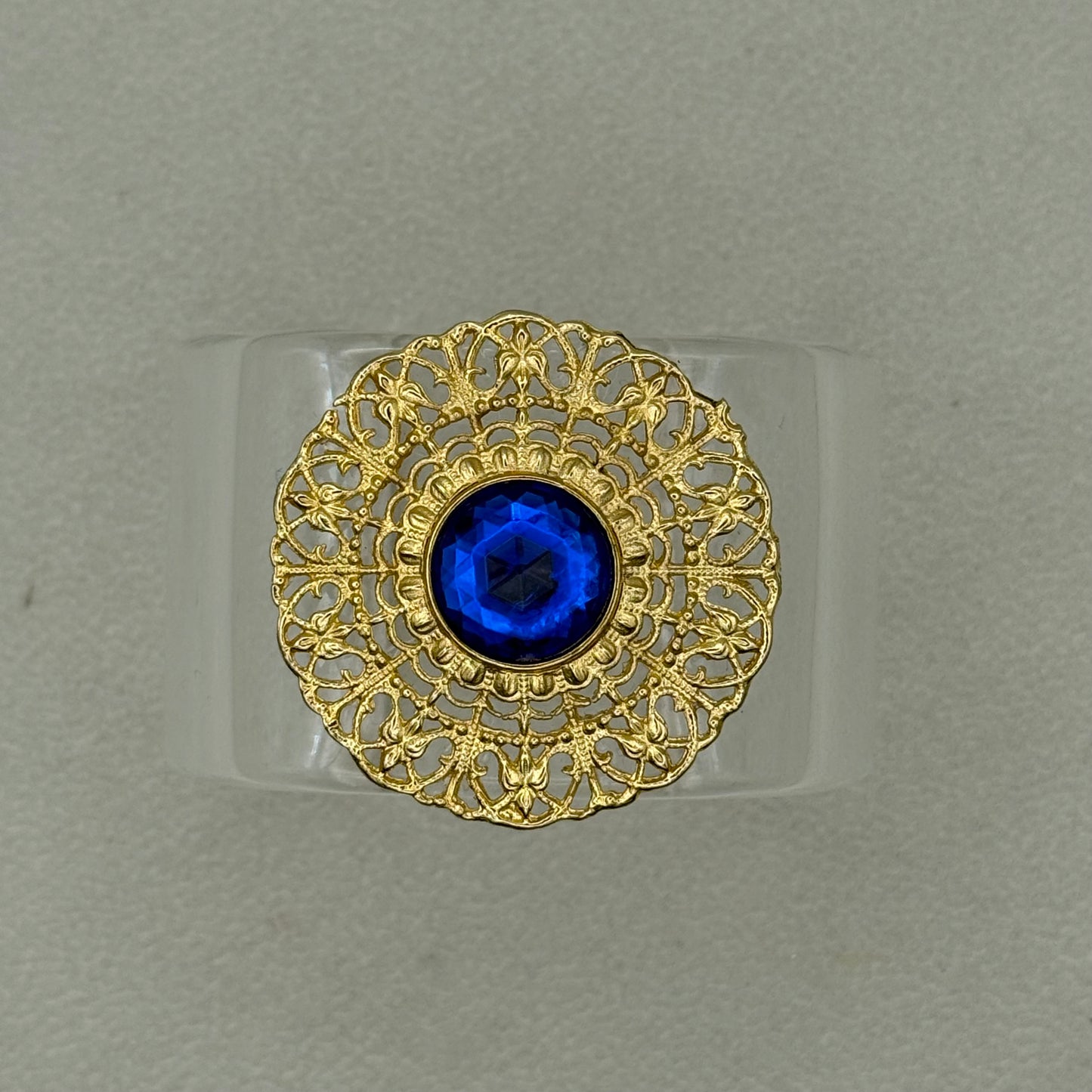 Gold Filigree with Cobalt Wide Acrylic Cuff (PETITE)