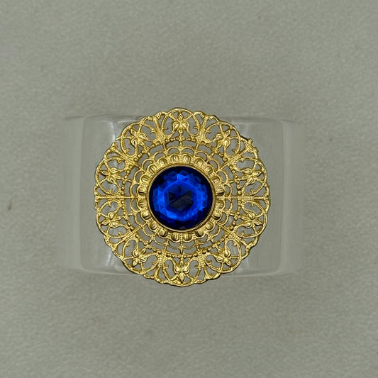 Gold Filigree with Cobalt Wide Acrylic Cuff (PETITE)