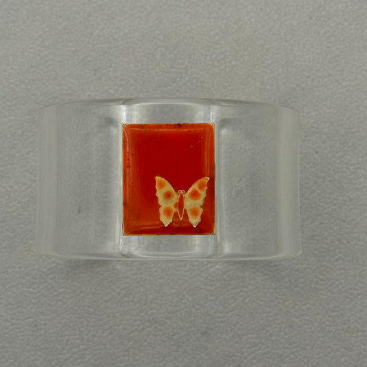 Orange Enamel Butterfly Wide Acrylic Cuff (MD)