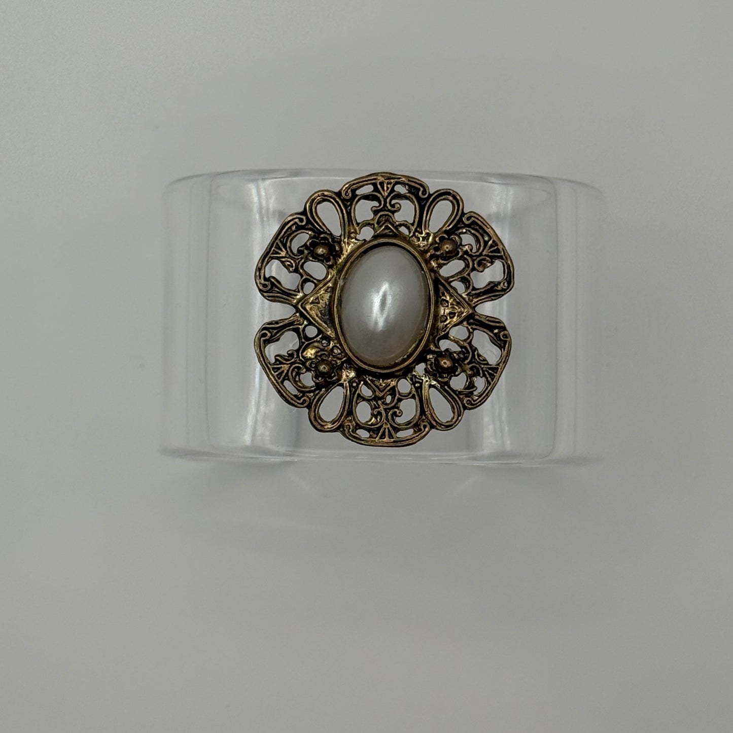 Faux Pearl and Filigree Wide Acrylic Cuff (MD)