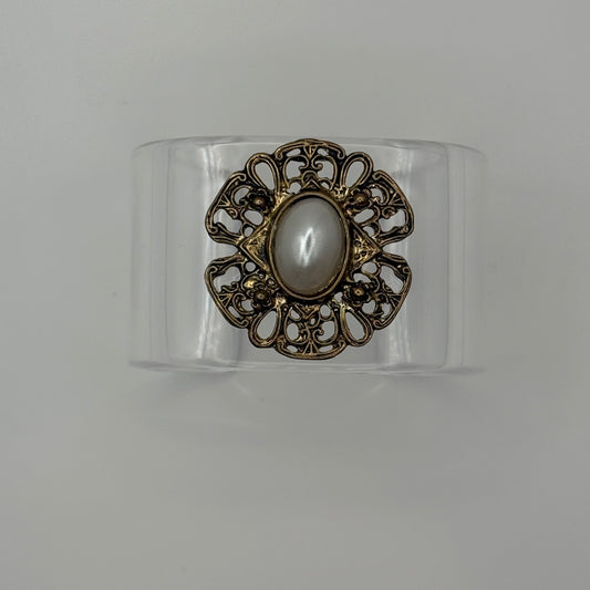 Faux Pearl and Filigree Wide Acrylic Cuff (MD)
