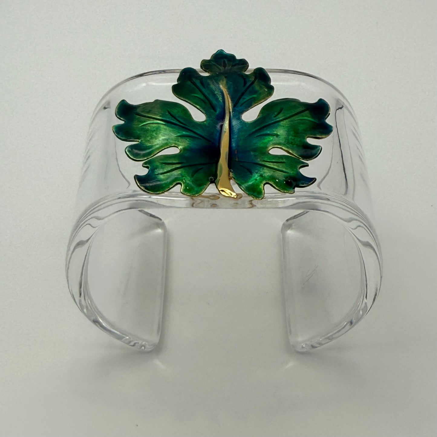 Green Enamel Oak Leaf Wide Acrylic Cuff (MD)