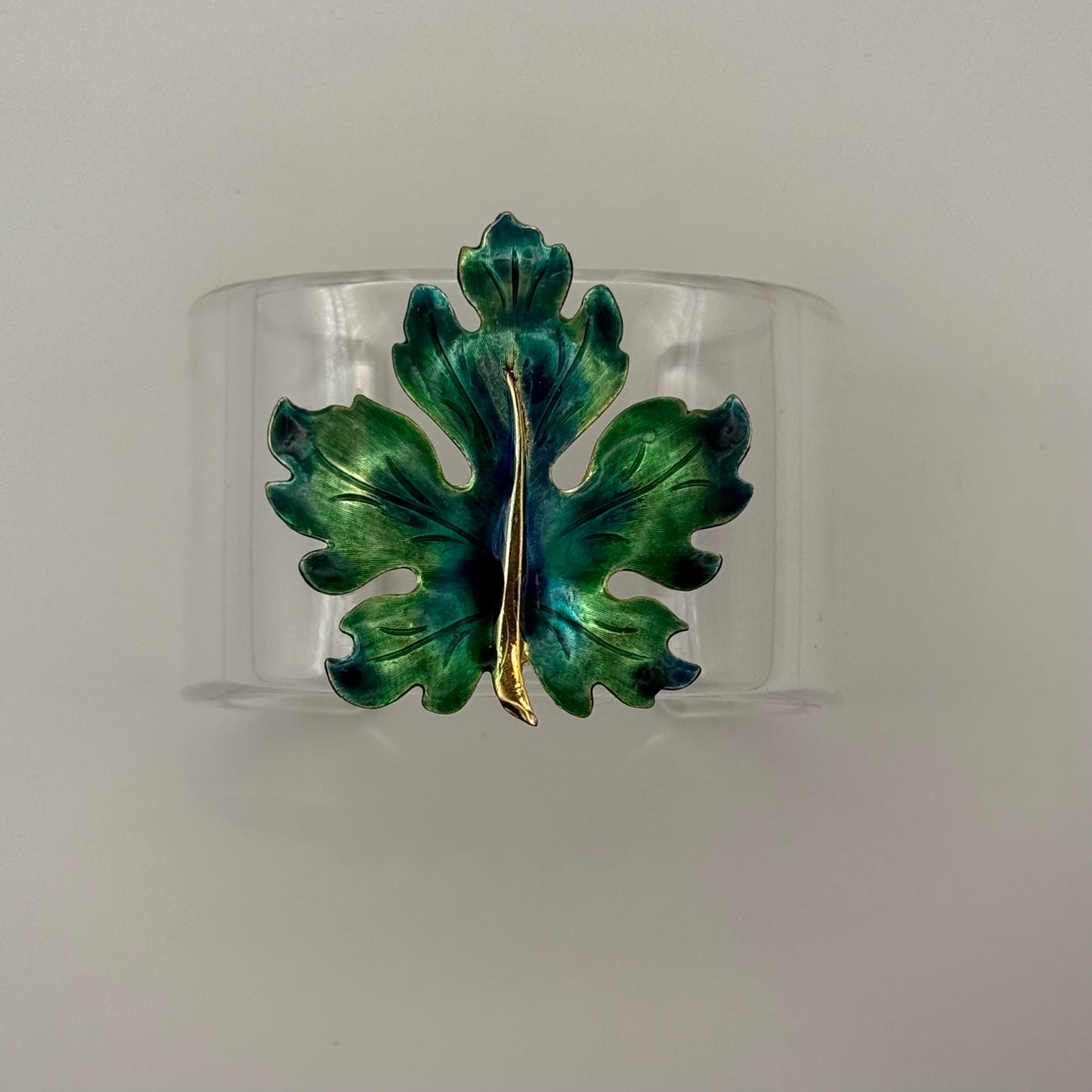 Green Enamel Oak Leaf Wide Acrylic Cuff (MD)