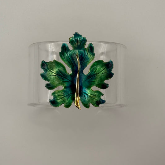 Green Enamel Oak Leaf Wide Acrylic Cuff (MD)