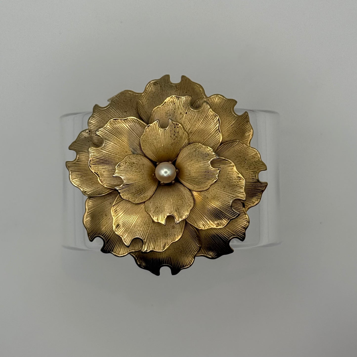 Ruffled Floral Statement Wide Acrylic Cuff (MD)