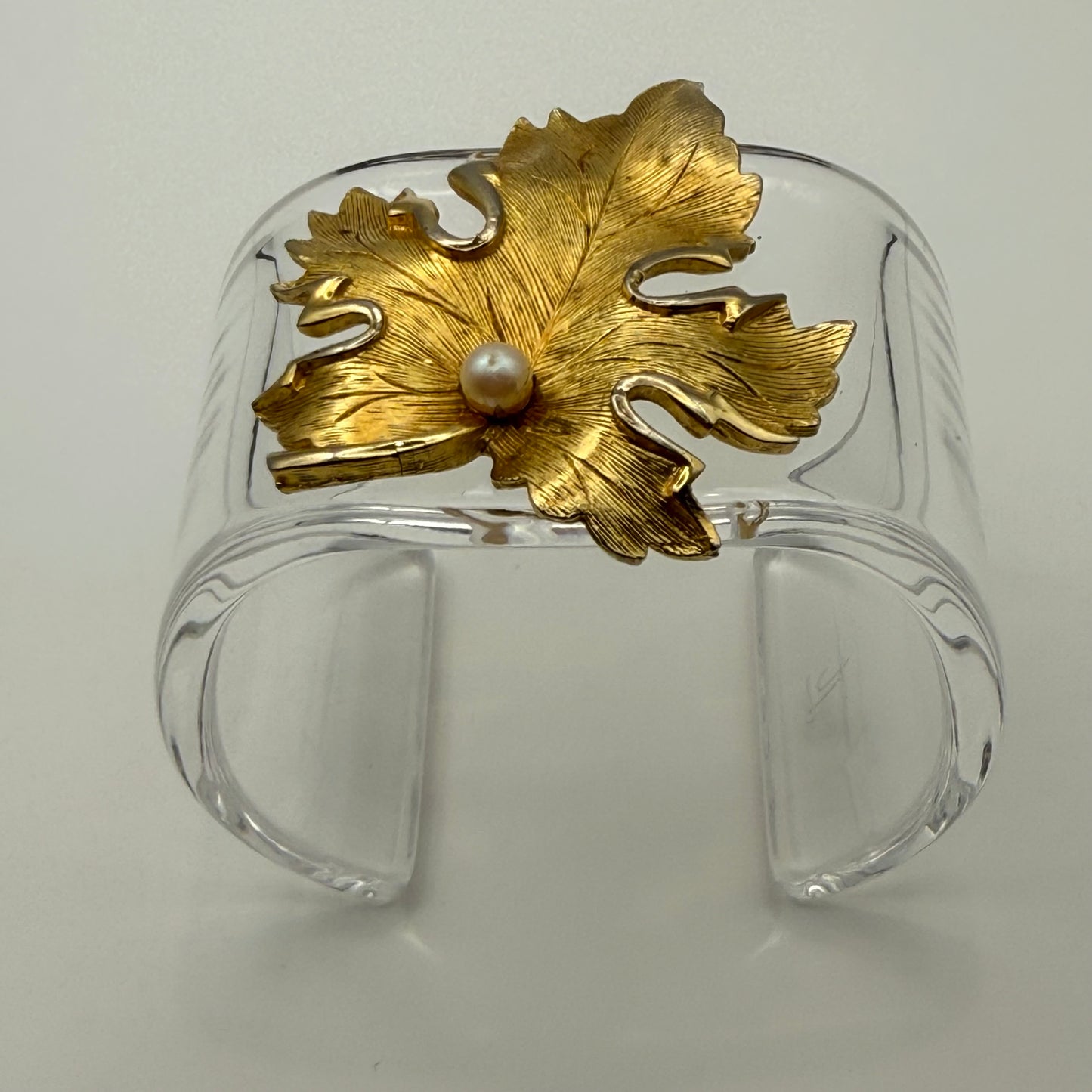 Golden Grapevine and Pearl Wide Acrylic Cuff (SM)