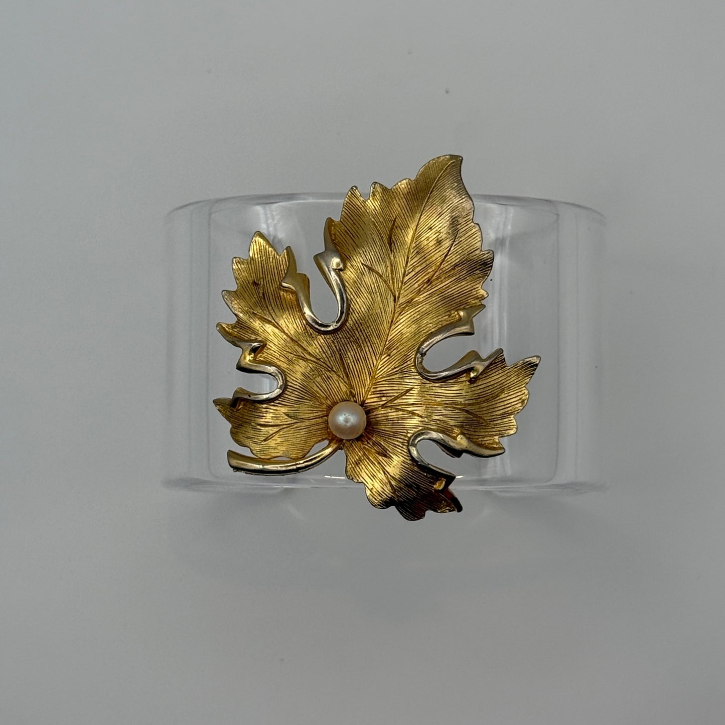 Golden Grapevine and Pearl Wide Acrylic Cuff (SM)
