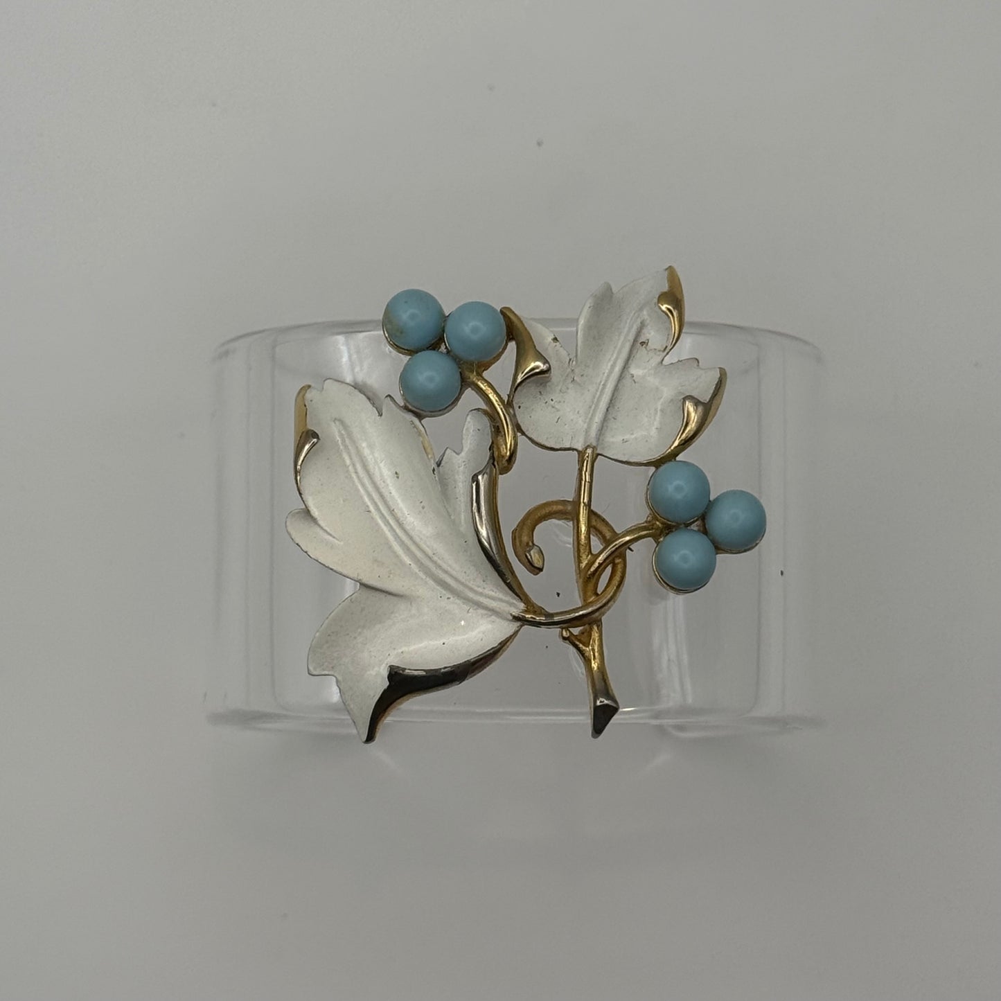 White Enamel and Blue Berry Wide Acrylic Cuff (SM)
