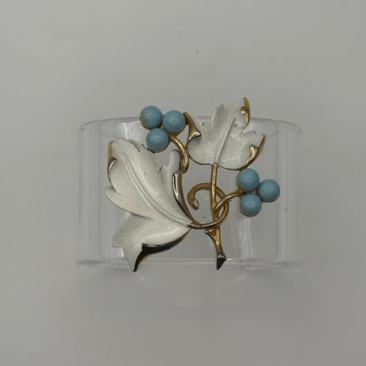 White Enamel and Blue Berry Wide Acrylic Cuff (SM)