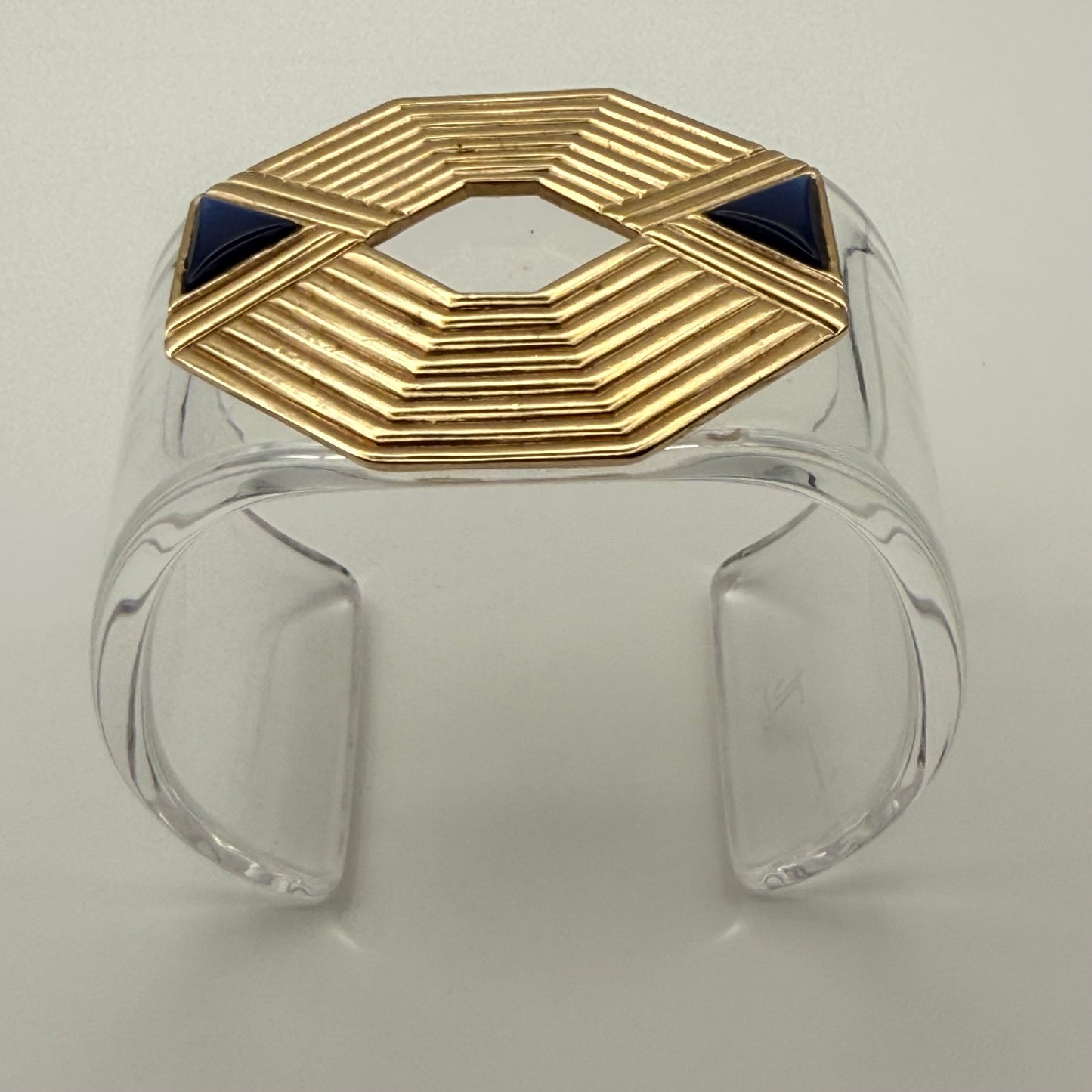 Art Deco Geo with Blue Stones  Wide Acrylic Cuff (LG)