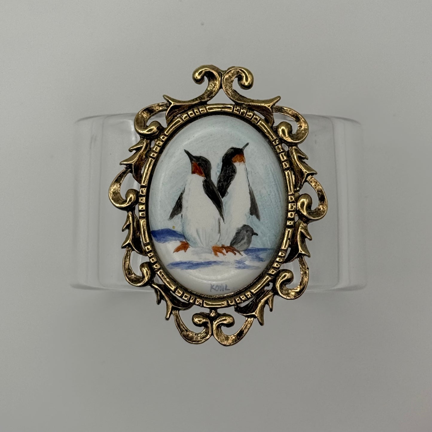 Porcelain Penguin Wide Acrylic Cuff (LG)