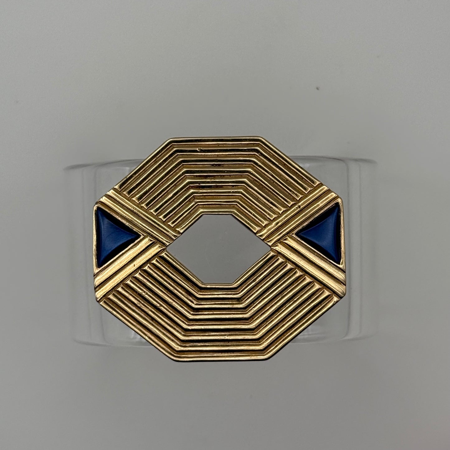 Art Deco Geo with Blue Stones  Wide Acrylic Cuff (LG)