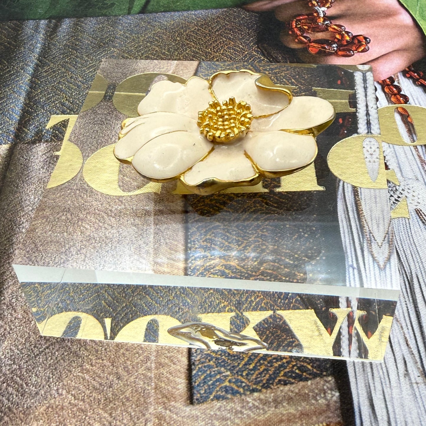 Blush Enamel Flower Acrylic Cube