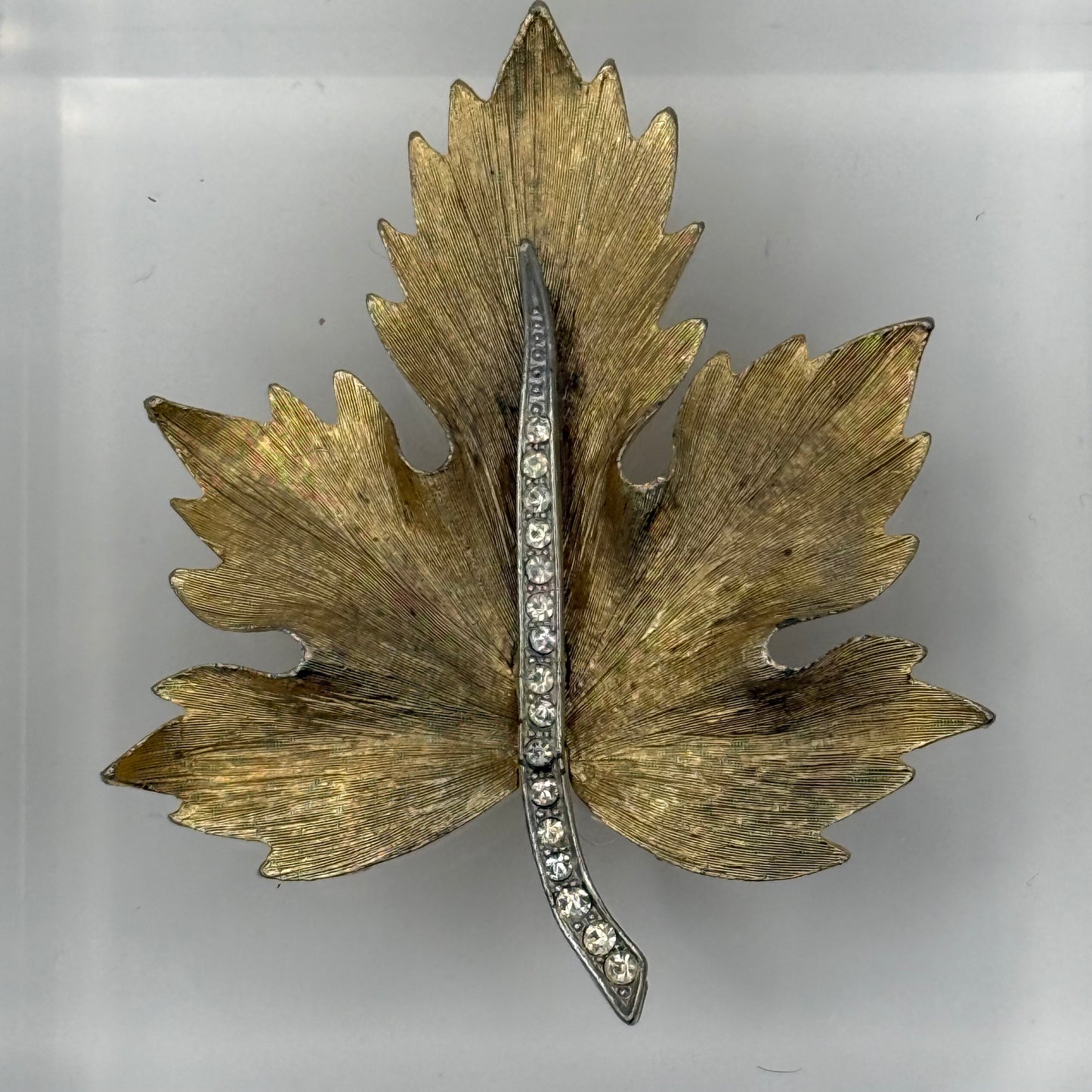 Textured Maple Leaf with Rhinestone Center Acrylic Cube