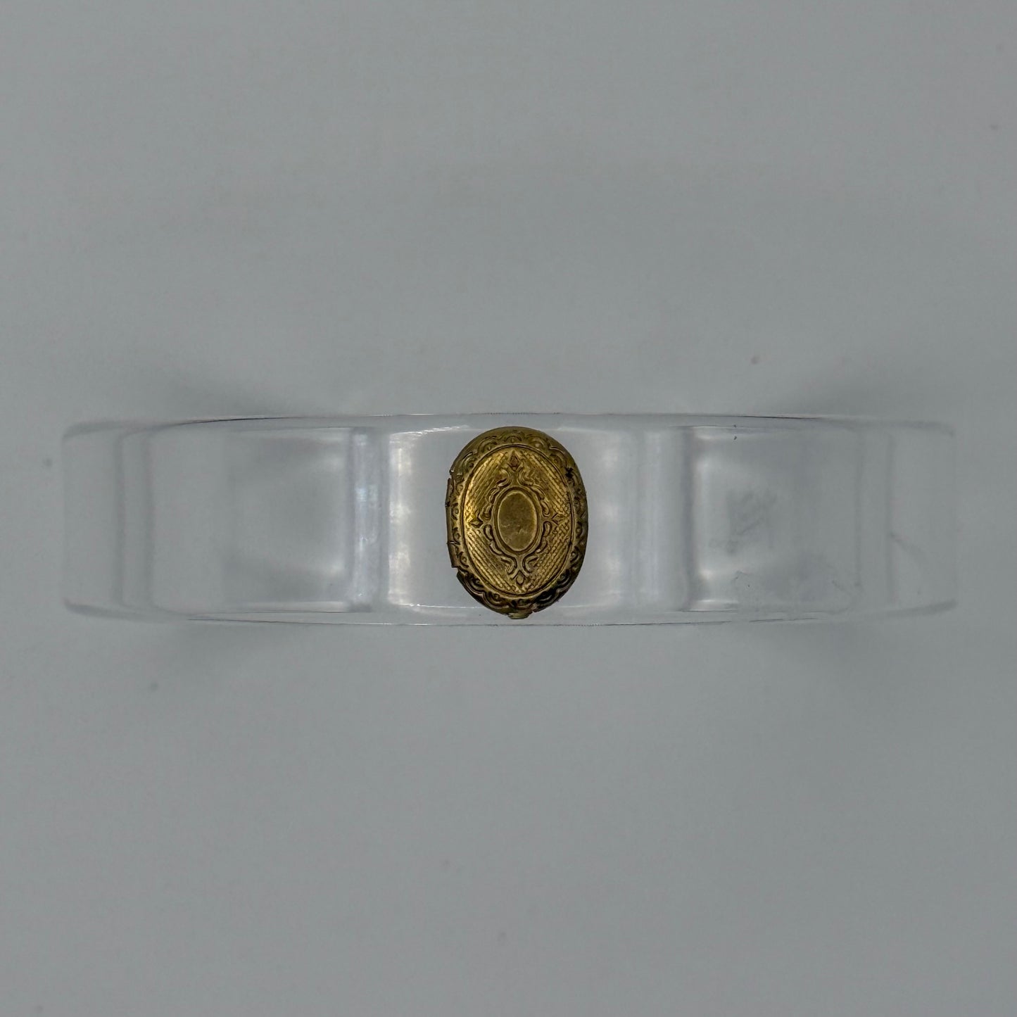 Aged Brass Locket Oval Narrow Acrylic Cuff (OSFM)