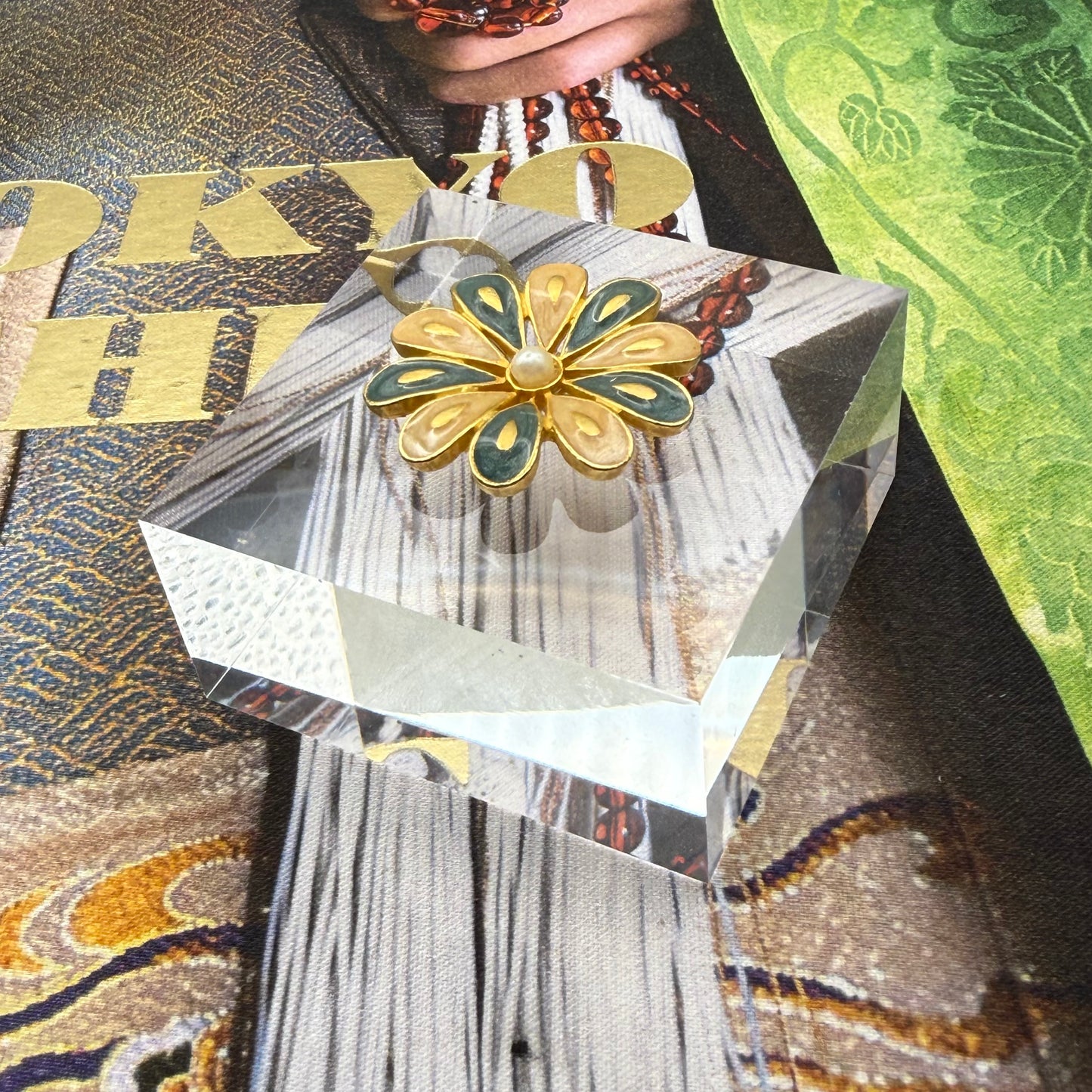 Pastel & Pearl Enamel Blossom Acrylic Cube