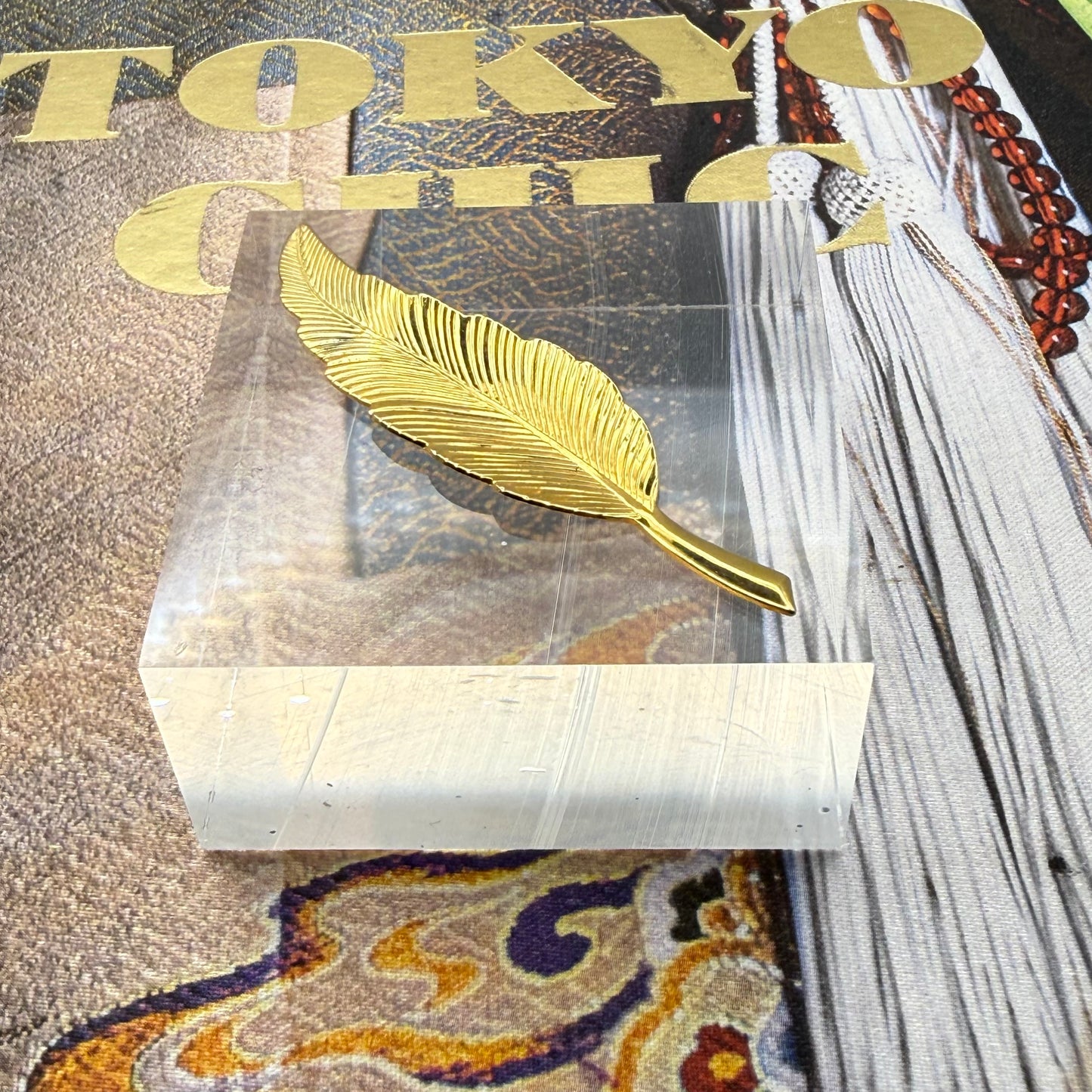 Golden Feather Acrylic Cube