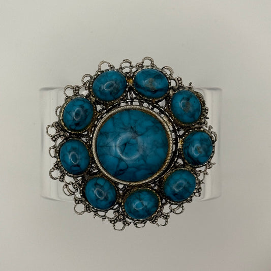 Silver Filigree and Turquoise Wide Acrylic Cuff (MD)