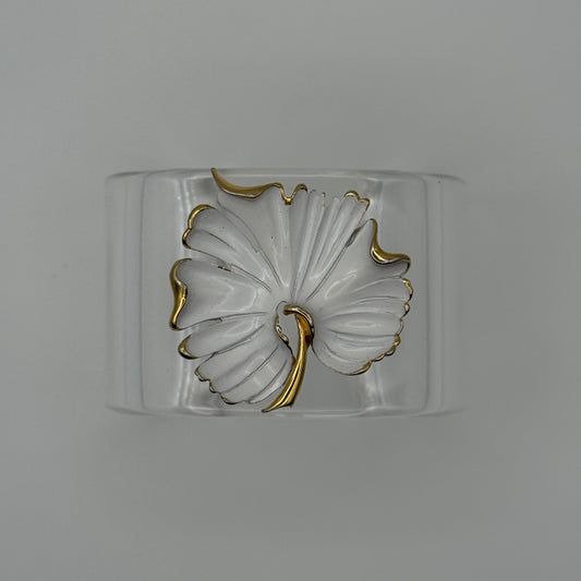 White Enamel and Gold Leaf Wide Acrylic Cuff (X-Petite)